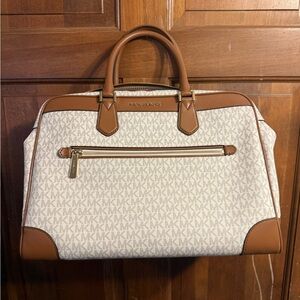 Michael Kors Cream and Tan Monogram Laptop Bag